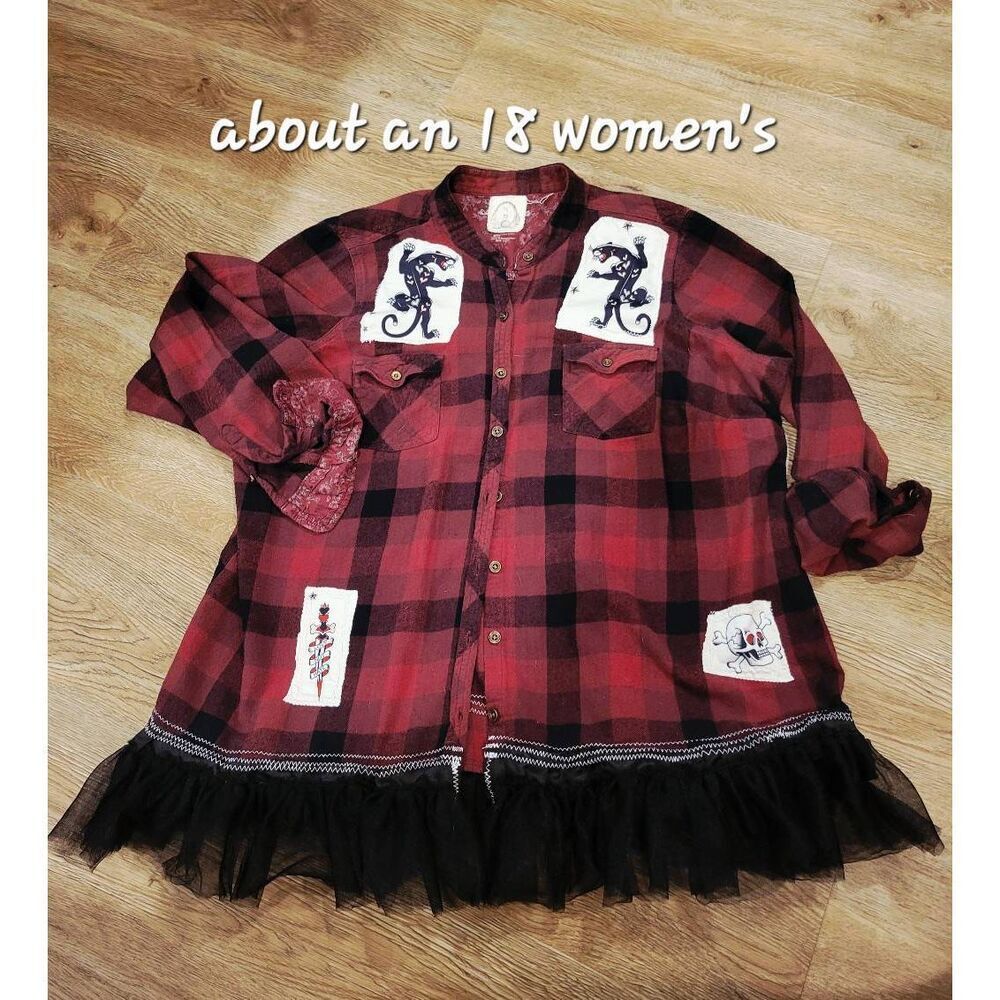 Reworked upcycled flannel shirt. Pin up girl plaid xlg - 1x